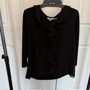 Calvin Klein Black Ruffle Front Blouse with 3/4 Sleeves